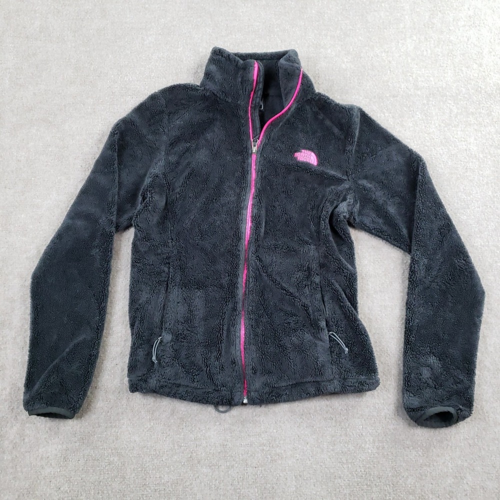 North Face‎ Osito Jacket Womens XS Dark Gray Pink Fuzzy Fleece Full Zip Outdoors